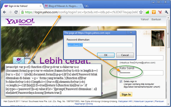 Contoh login form yang berisi password yang disembunyikan.