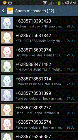 SMS iklan yang tersaring filter